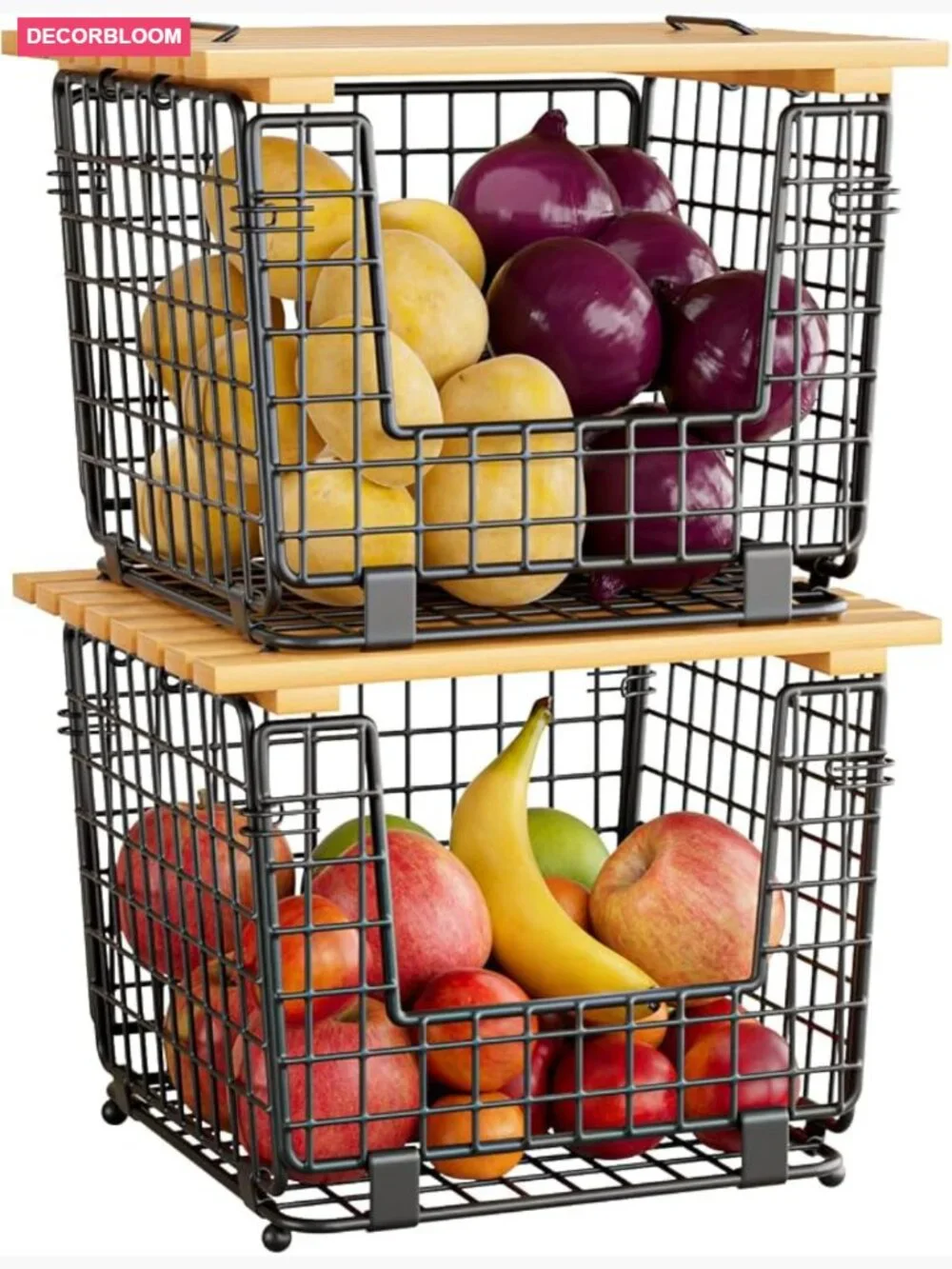 Stackable Wire Storage Baskets for Kitchen Pantry Counter Organizer - 2 Pack